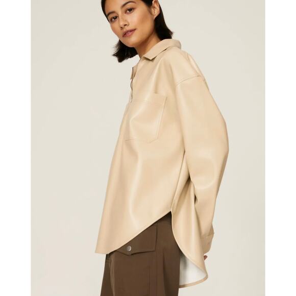 Saylor Top Womens Small Tan Remi Faux Leather 1/4 Zip Pullover - Picture 4 of 11